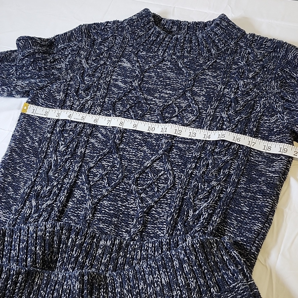 Overland Cableknit Fisherman Chunky Blue White Knit Sweater Size Medium Cotton - Picture 6 of 9